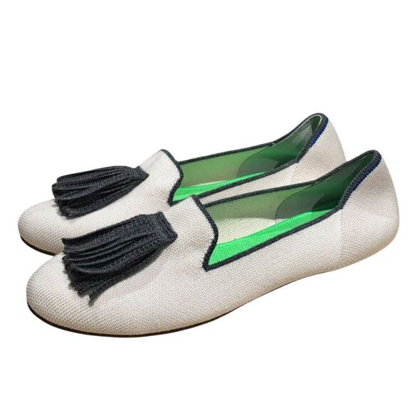 Rothy's Merino Tassel Slip On Loafers 8.5 Platinum White Gray Fringe Limited Ed - Picture 5 of 11